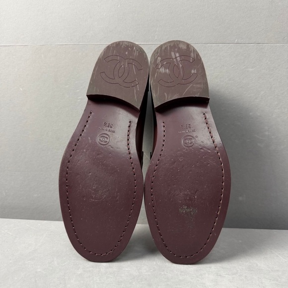 Authentic Chanel Burgundy Loafers with Gold Accent - Picture 5 of 6